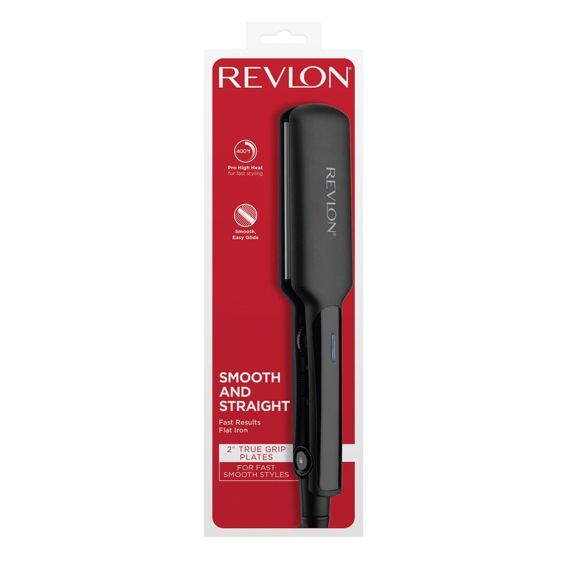 REVLON Ceramic Coated 2" Flat Iron - Fast Heating Hair Straightener for Quick and Smooth Results, Plus Travel Friendly (Black)