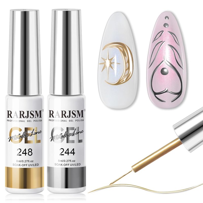 Metallic Gel Nail Polish Set - Silver, Bronze & Gold | 3D Effect, 8ml, Thin Brush for Home Salon
