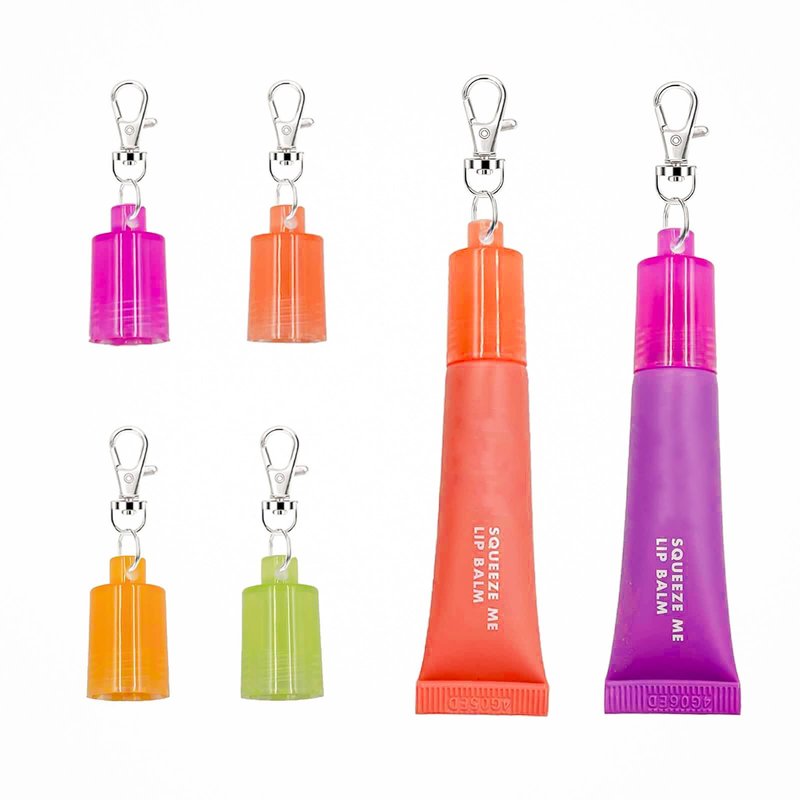 【4-Pack】Keychain Caps for e.l.f. Squeeze Me Lip Balm 0.21 oz, Portable Replacement Cover Holder, Leak-Proof Design, Never Lose Your Lip Gloss Again