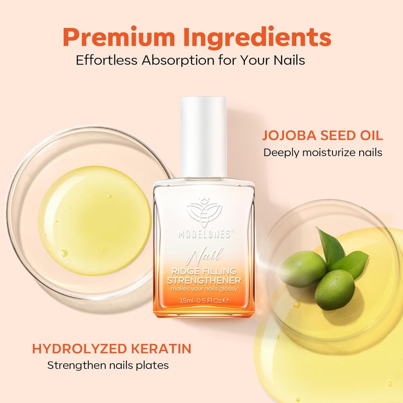 Modelones Nail Strengthener - Milky White Nail Polish for Damaged Nails | 15ml Ridge Filler & Hardener
