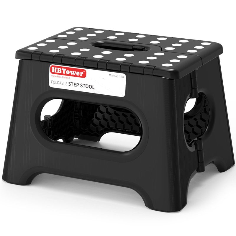 HBTower Folding Step Stool 9 Inch - Holds 600 lb, Non-Slip Surface & Carry Handle - Sturdy Step Stool for Kids, Toddlers & Adults - Compact Foldable Foot Stool for Kitchen, Bathroom, Bedroom, Outdoor