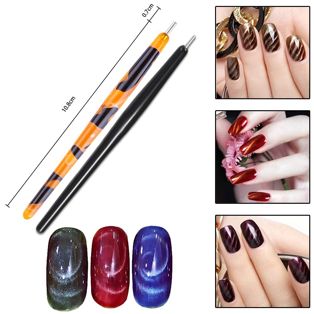 WOKOTO 6Pcs 3d Cat Eyes Magnet Magnetic UV Gel Nail Polish Magnet Pens Set Flower Ombre Design Double Head Magnet Stick Manicure DIY Tools Nail Magnet For Cat Eye Designs Wands