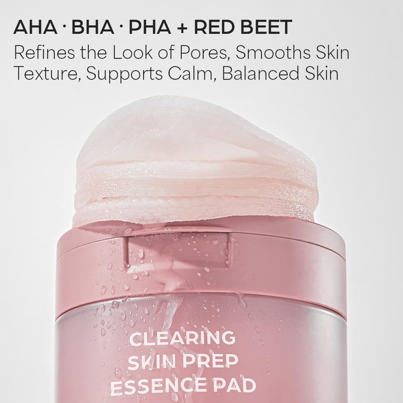 House of Hur Clearing Skin Prep Essence Pads - Fungal Acne Safe AHA BHA PHA Toner Pads with Red Beet Extract | Alcohol-Free, Fragrance-Free - 70 Pads (140 ml)