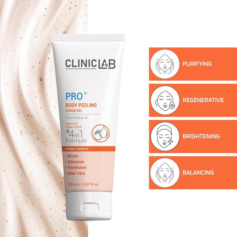 ClinicLab Body Peeling Gel with Biotin and Aloe Vera - Dead Skin Removal Peel & Body Care - Moisturizing Hydrating Foot, Face & Body Scrub (5.07fl oz)