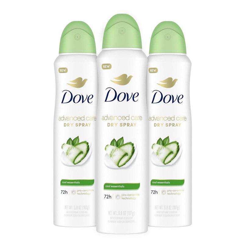 Dove Advanced Care Antiperspirant Deodorant Dry Spray Cool Essentials 3 Count for Helping Your Skin Barrier Repair After Shaving with Pro Ceramide Technology 3.8 oz