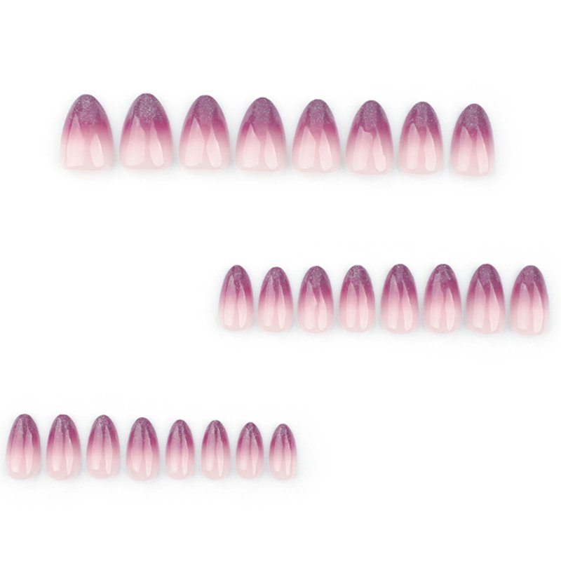 Hkanlre Medium Gradient Press on Nails Purple Fake Nails Tips French Full Cover Almond False Nails for Women 24PCS