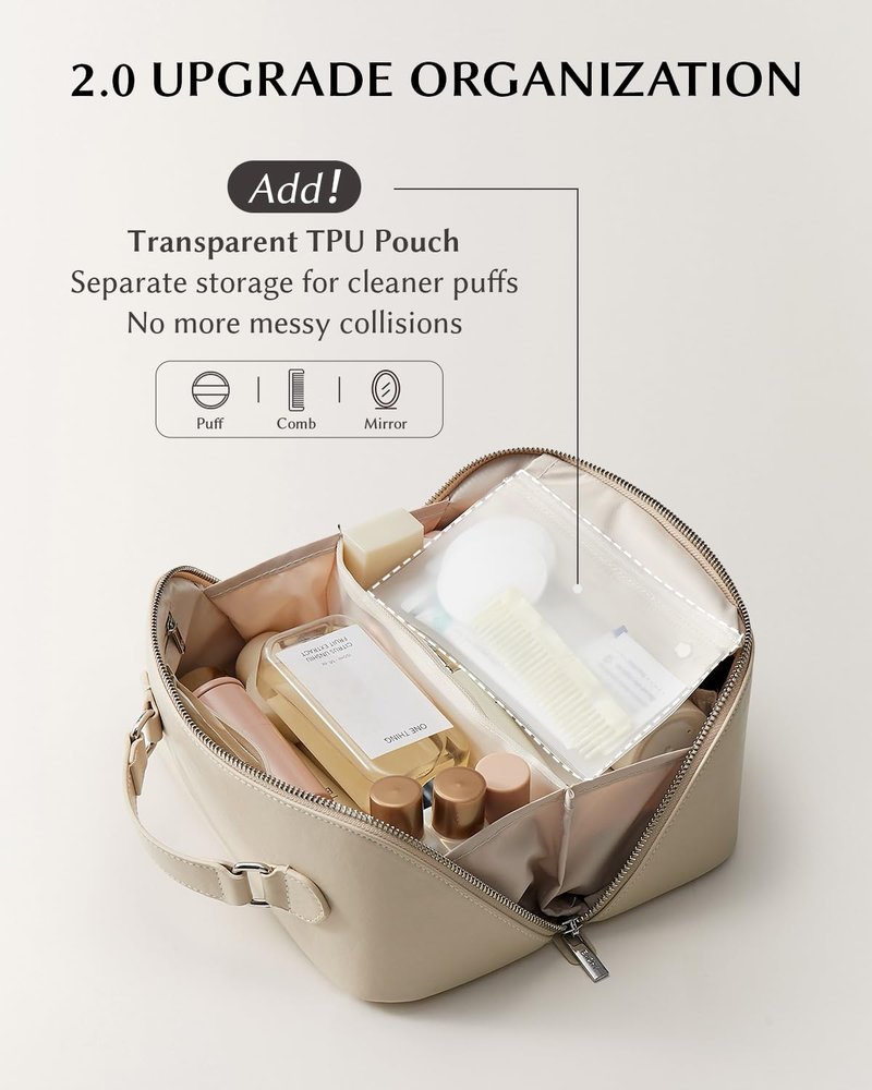 EACHY Makeup Bag, Large Capacity Provence Travel Toiletry Bag, Waterproof Cosmetic Bags for Women Large Capacity Makeup Pouch with Divider and Handle
