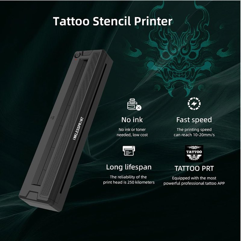 INKLESSPRINT Tattoo Stencil Printer Machine, Portable Tattoo Transfer Printer for Tattoo Artists & Enthusiasts, Support Smartphone,PC, Android, iOS, Windows,Mac.