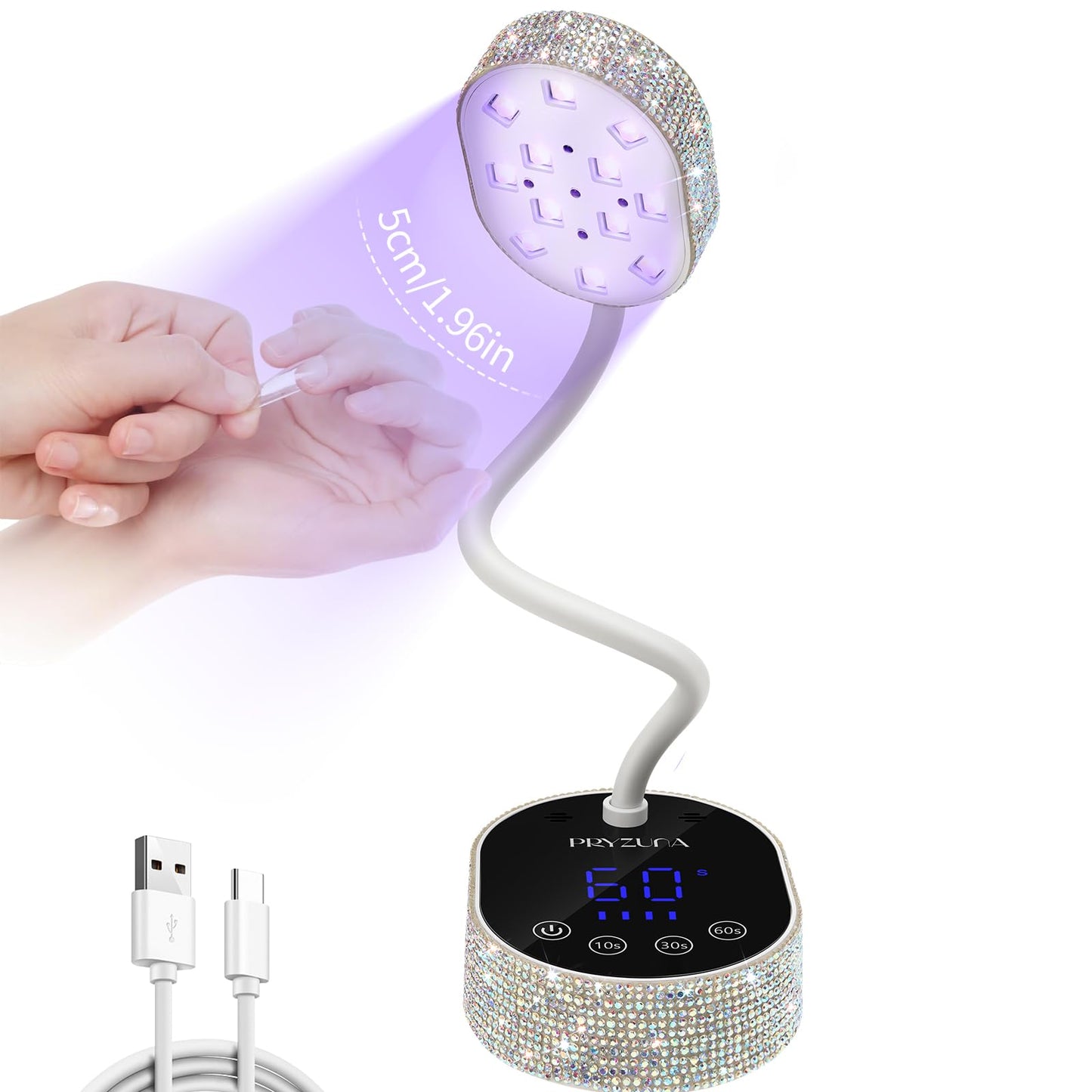 UV LED Nail Lamp 36W – Mini Cordless Flash Cure Gooseneck UV Light for Gel X Nails, Portable USB Rechargeable Nail Dryer with Auto Sensor, 4 Timers & LCD Display for DIY Home Manicure (Diamond)