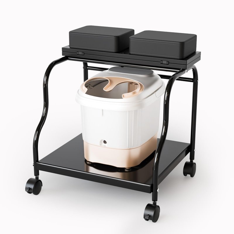 OmySalon Pedicure Cart Foot Bath Trolley, Portable Salon Nail Esthetician Rolling Cart, Adjustable Manicure & Foot Massage Stool w/PU Cushion, Locking Wheels, for Spa, Salon & Home (Black)