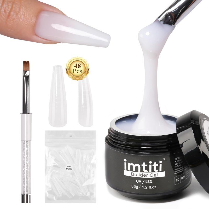 Imtiti Builder Gel Nail, 3 in 1 Gel for Extension,Strong, UV LED Lamp Cure Required,Nails for Home DIY Professional Nail Salon(Milky White-35g)