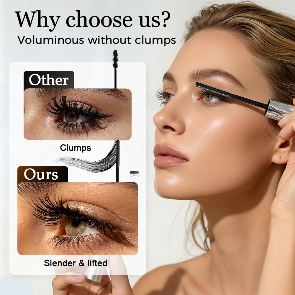 Waterproof Mascara, 2026 New Metal Wand Volumizing and Lengthening Mascara, Waterproof Quick Drying Formula for Natural 3D and Definition, Curling Volumizing and Natural Length (1)