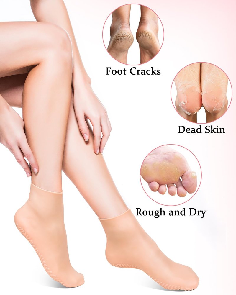 DLMDLM 2 Pairs Silicone Socks for Dry Cracked Feet, XL Anti Slip Soft Moisturizing Socks Softening Feet, Ultra-high Stretch Pedicure Socks Foot Care After Pedicure