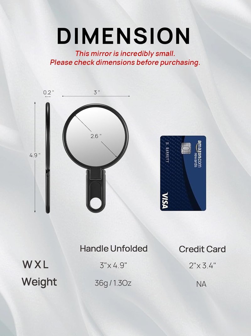 OMIRO Mini Hand Mirror - 3-Inch Compact Folding Design for Men & Women | Black, 1 Pack