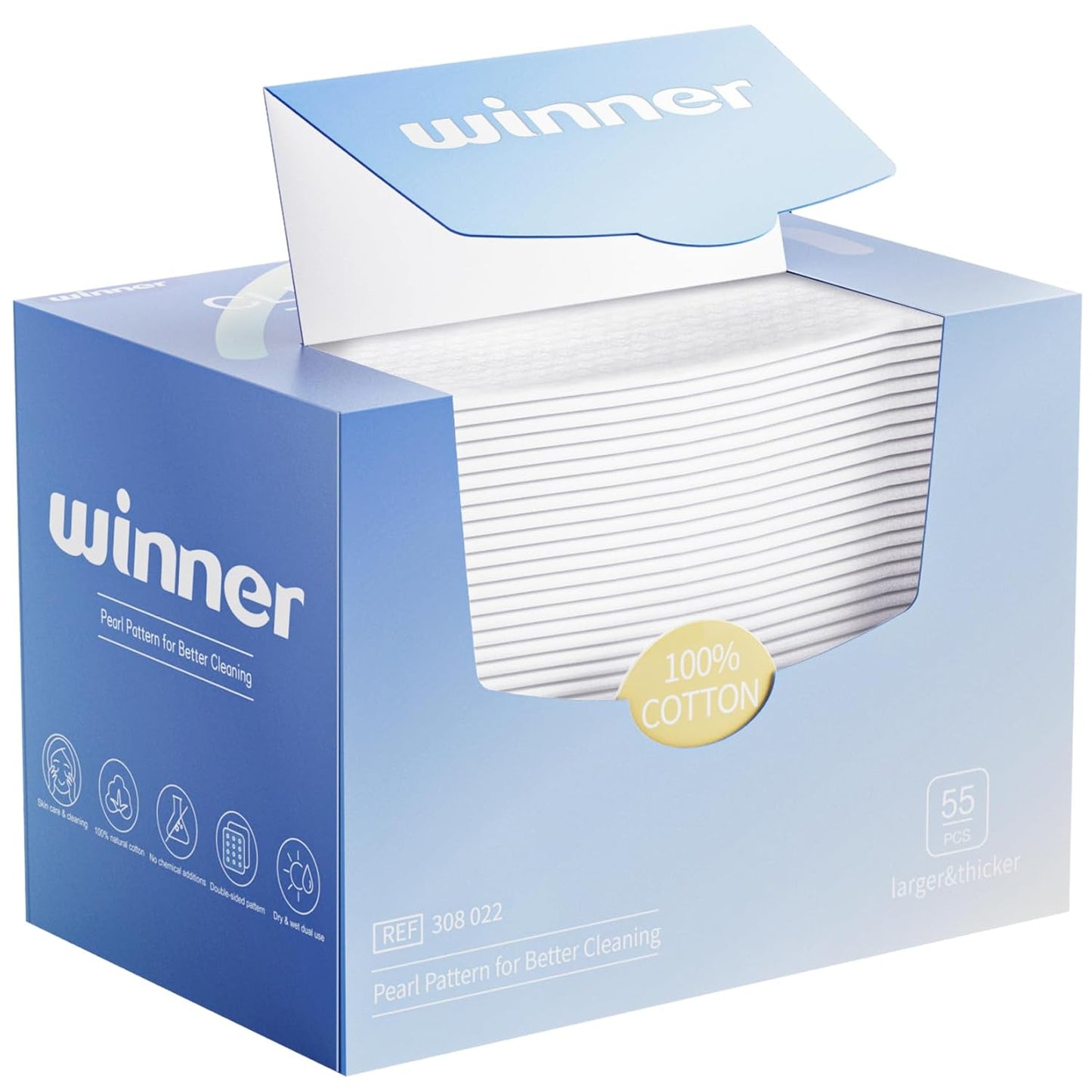 Winner Face Towels - XL 100% Biobased Disposable Facial Towelettes for Sensitive Skin | Ultra Soft Makeup Remover, 55 Count