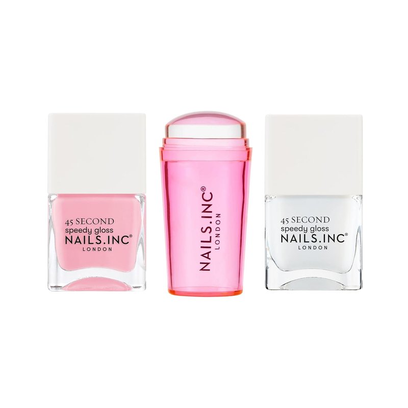 Nails Inc 45 Second Speedy Gloss French Manicure Set - Quick Dry, No Chip, 3 Pieces | Pink DIY Nail Art