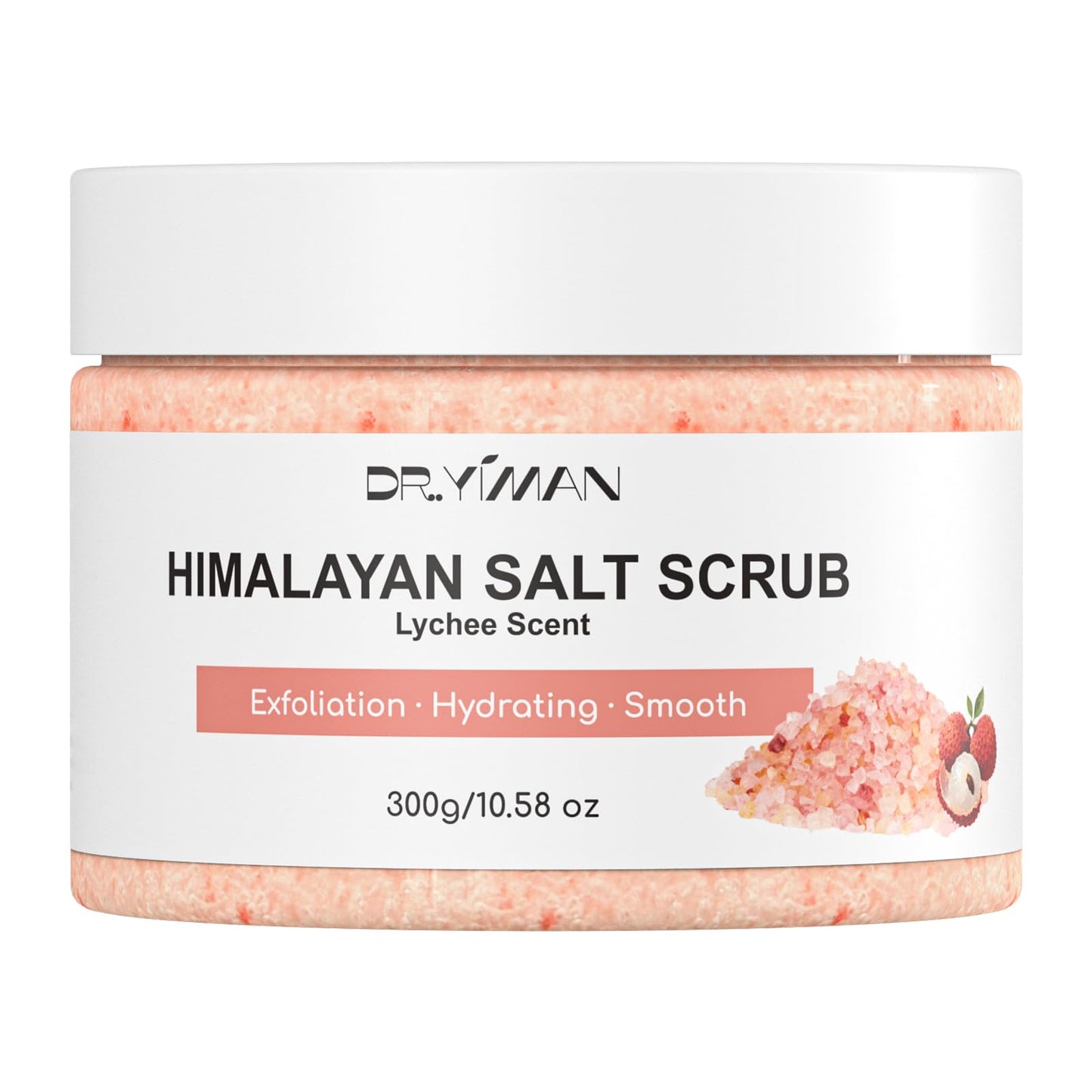 Dr.Yiman Himalayan Salt & Sugar Body Scrub, Lychee Scented Exfoliating and Moisturizing Scrub for Women – Gently Exfoliates, Hydrates and Smooths Skin for a Soft Glow, 10.58 oz