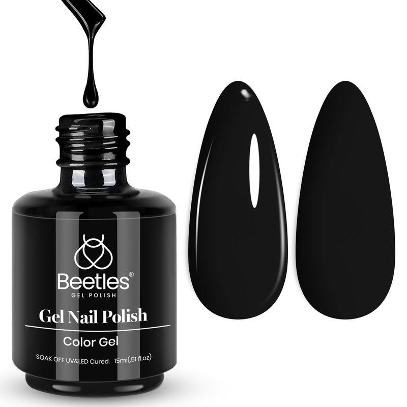 Beetles Black Gel Polish, 1 Pcs 15ml Audrey Black Nail Polish Color Gel Nail Polish Soak Off Art Manicure Salon DIY Uv Lamp Nail Design Decoration at Home