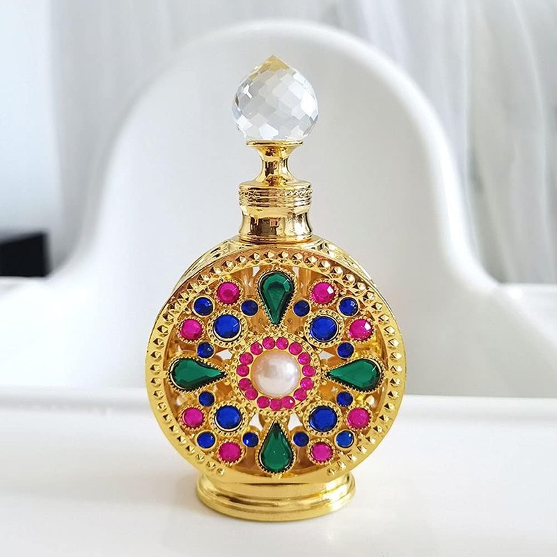 Rhinestone Empty Perfume Bottle - 10ML Refillable Dubai Style | Portable Gold Cosmetic Container