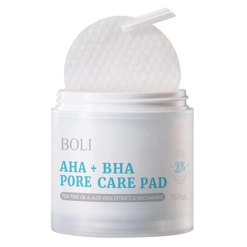 BOLI Cleansing Toner Pads, Salicylic Acid Mild Exfoliating Facial Pads, Pore Reducing with Tea Tree Oil, Niacinamide, Wihch Hazel (70 Units)