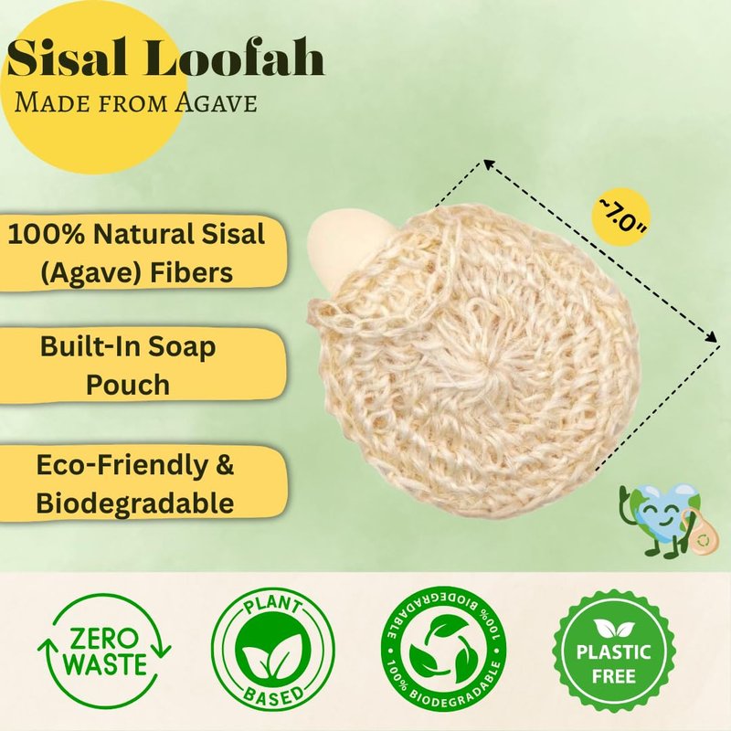 Natural Handwoven - Sisal Loofah Made from Premium Agave Fibers - Arabic - Turkish Style Shower Loofahs Sponge with Soap Pocket - Exfoliating Body Scrubber - Organic Luffa