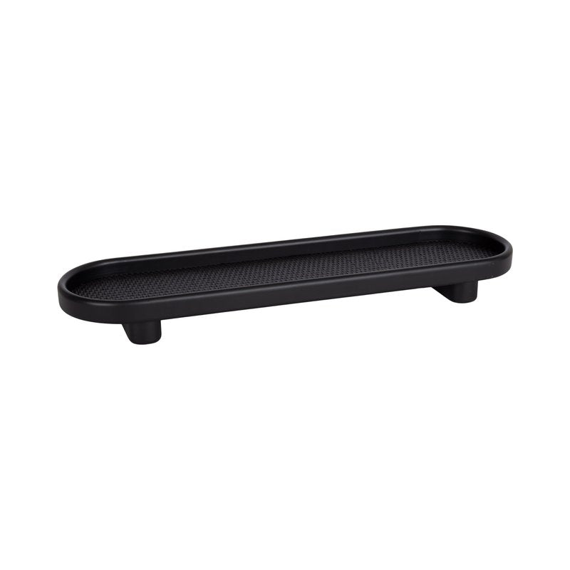Kate and Laurel Planche Decorative Capsule Woven Tray with Solid Wood Frame; 27 x 8; Black; Modern Slim Wood Rectangle Serving Tray for Living Room