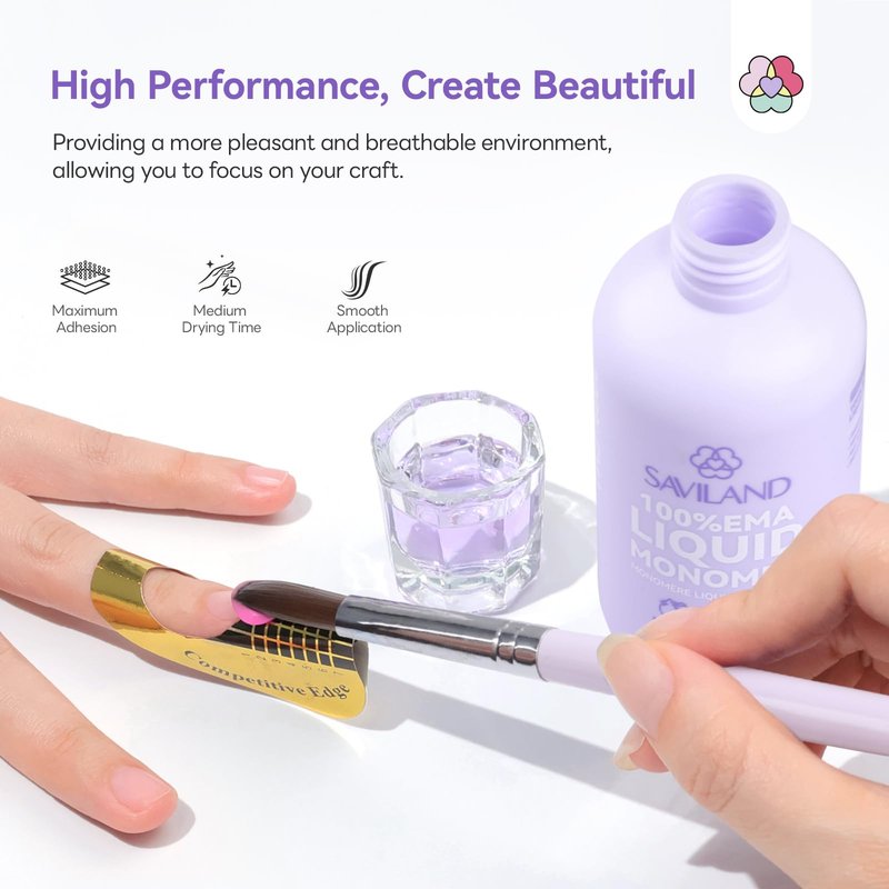 SAVILAND EMA Monomer Acrylic Nail Liquid Set: 200 ml Non Yellowing Acrylic Liquid with 30 ml Ocean Breeze Monomer Odor Neutralizer Drops for Acrylic Powder Nail Art Home DIY & Salon Use
