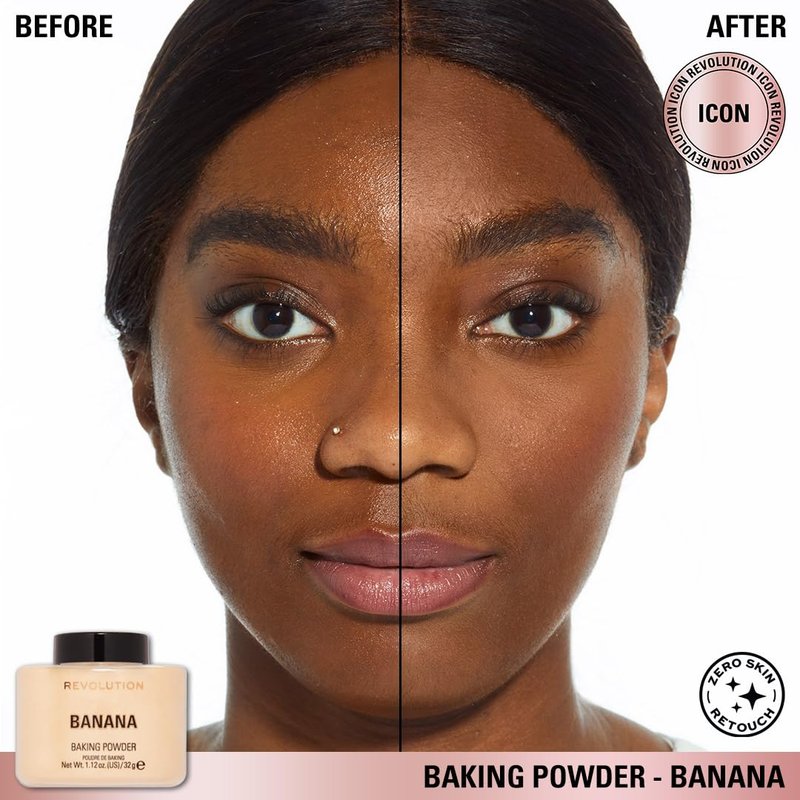 Revolution, Loose Baking Powder, Makeup Setting Powder, Long-Lasting Coverage, Mattifies & Reduces Shine, Banana, 1.12 oz