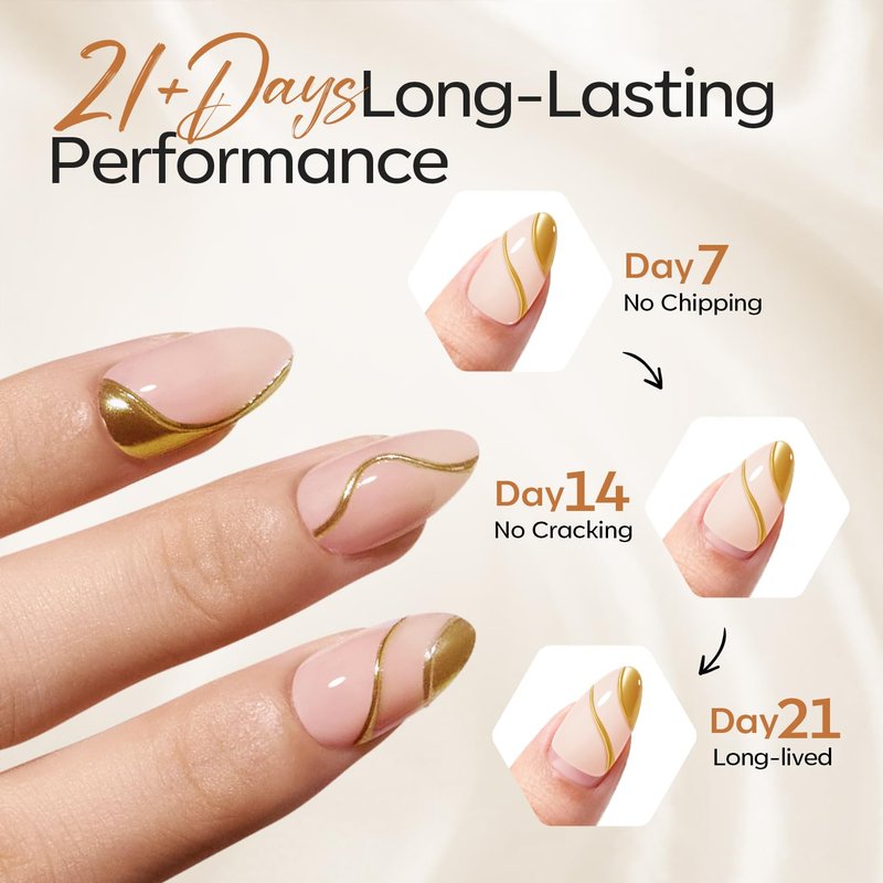 Modelones French Tip Press on Nails Almond, Short Almond Fake Nails, Semi-Transparent Soft Nail Kit with Nail Glue Adhesive Tabs Nail File, Spring Nails Press Ons 30Pcs 15 Sizes, Golden Line