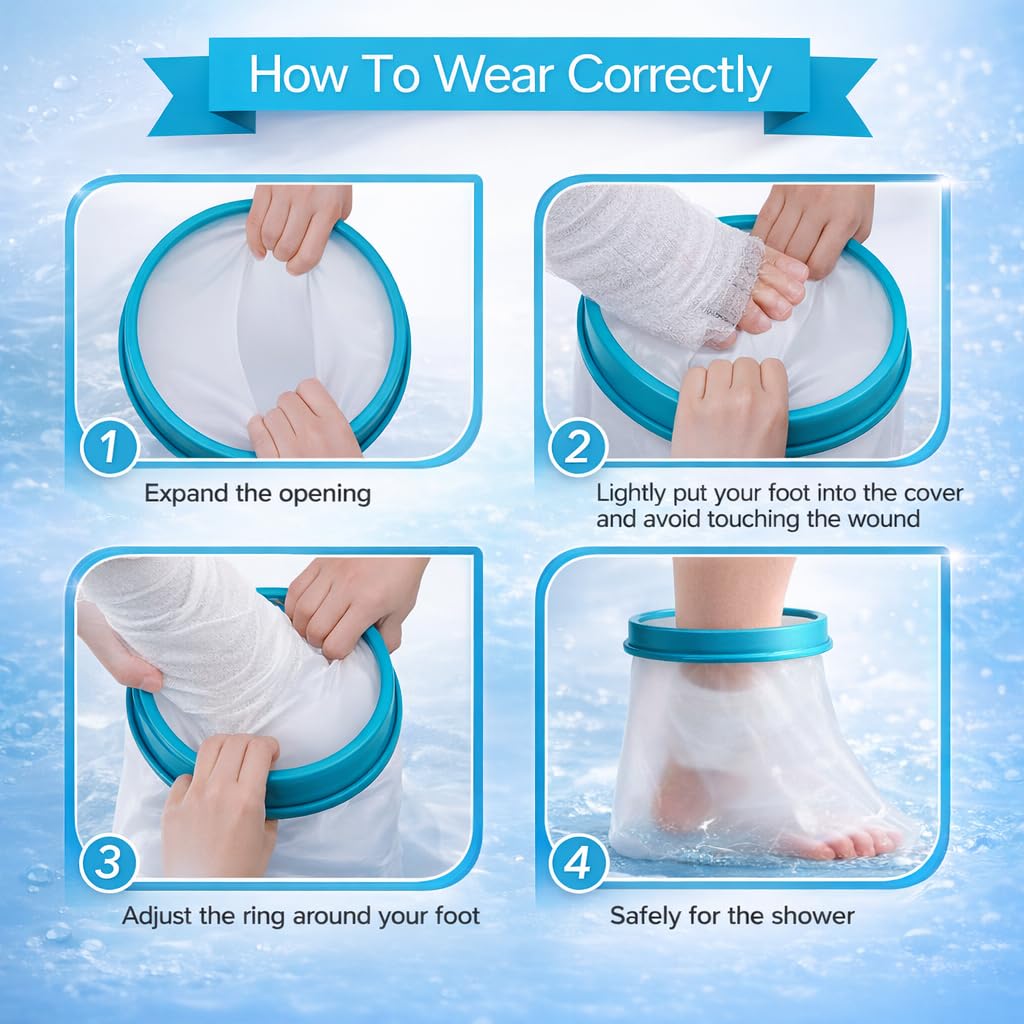 Waterproof Foot Cast Cover for Shower Adult, Patented Ankle Wound Protector Watertight Seal, Reusable Surgery Recovery Supplies After Broken Foot Injury [2026 Upgrade]