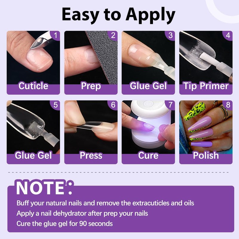 BTArtbox Nail Glue & Primer Set - 2 x 0.5 Fl Oz Acrylic French Ballerina Nail Gel, Long Lasting Super Strong 4 in 1 UV Nail Gel for Press On Nails