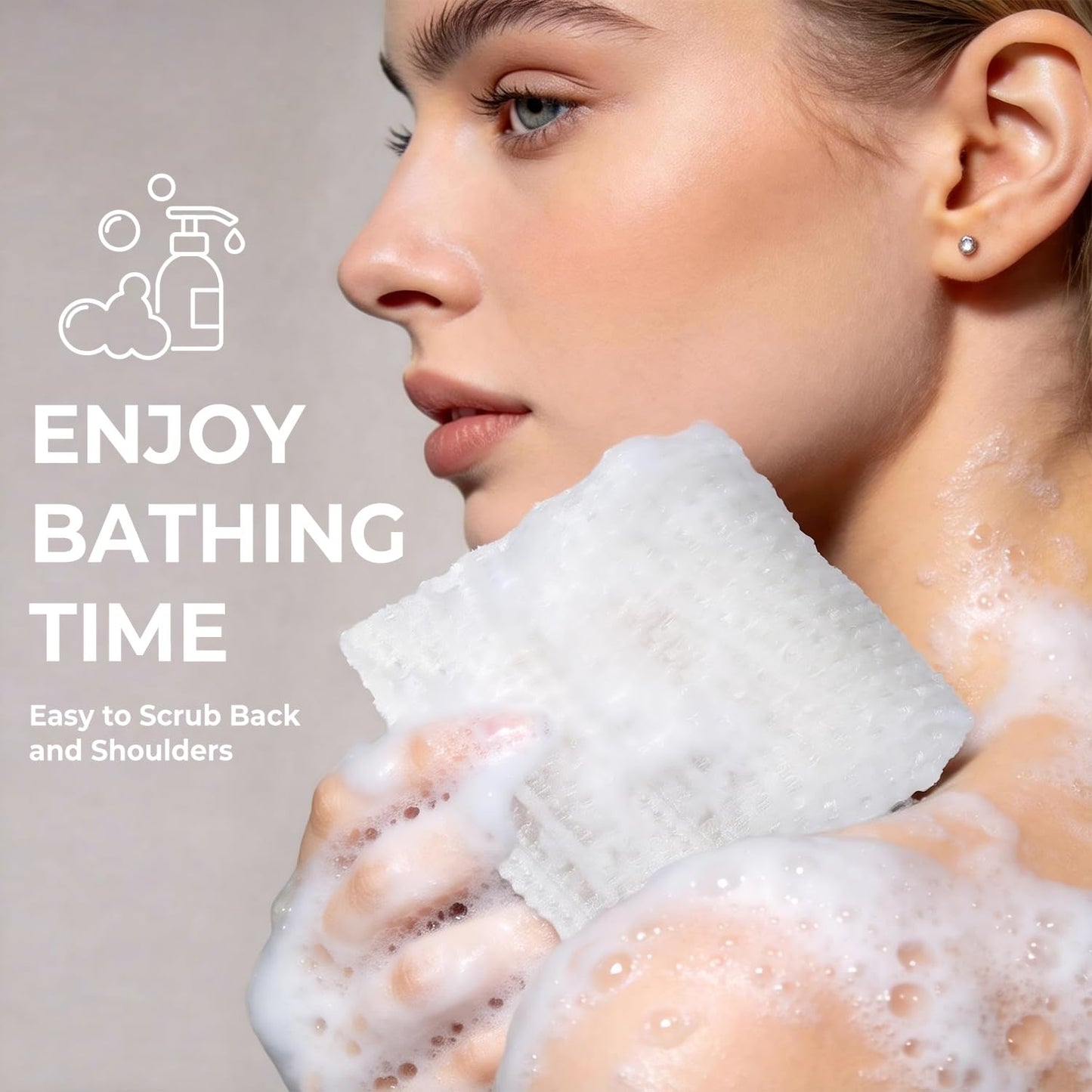 LEICHTEN White Soft Exfoliating Washcloth Body Scrubber, Quick Drying Japanese & Korean Exfoliating Cloth, Extra Long Back Exfoliator for Shower, Ideal for Men Women Daily Gentle Skin Cleansing