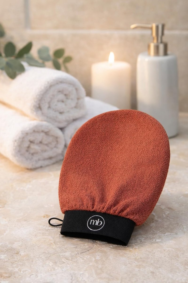 Korean Exfoliating Mitt Glove – Dead Skin Remover for Body, Moroccan Kessa Scrub, Strawberry Skin & KP Treatment, Deep Exfoliating Bath Glove for Smooth Skin (Brown)