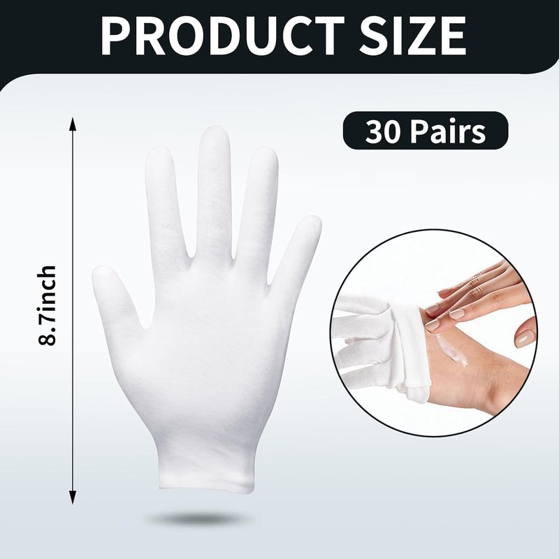 Skiennix Cotton Gloves - 60 Pcs Moisturizing Sleep Gloves for Dry Hands | Eczema Treatment & Jewelry Inspection