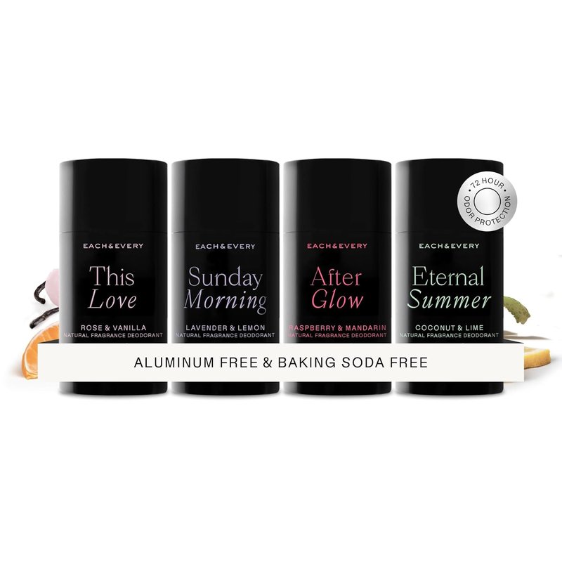Each & Every Aluminum Free Deodorant for Women & Men – Natural Fragrance 72-Hr Odor Protection, Non-Toxic Deodorant for Sensitive Skin, EWG Verified, Baking Soda Free - Multiple Scents 4 Pack, 2.5oz