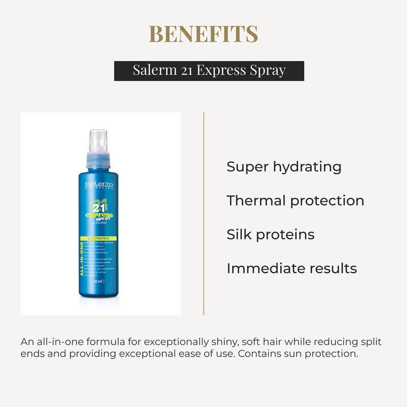 SALERM - Leave-In Mask 21 Express Spray - 190 ml - with Silk Protein - Repairs Damaged Hair - Hydrates Hair - with Heat Protector for Hair - Frizz Control