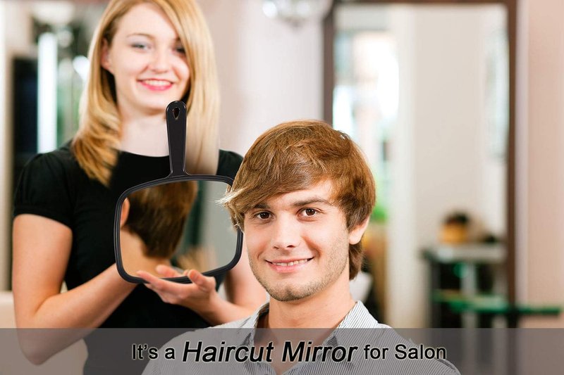 PROTECLE Handheld Salon Mirror - 10.3" x 7.4" Square Black Hairdressing Tool with Handle