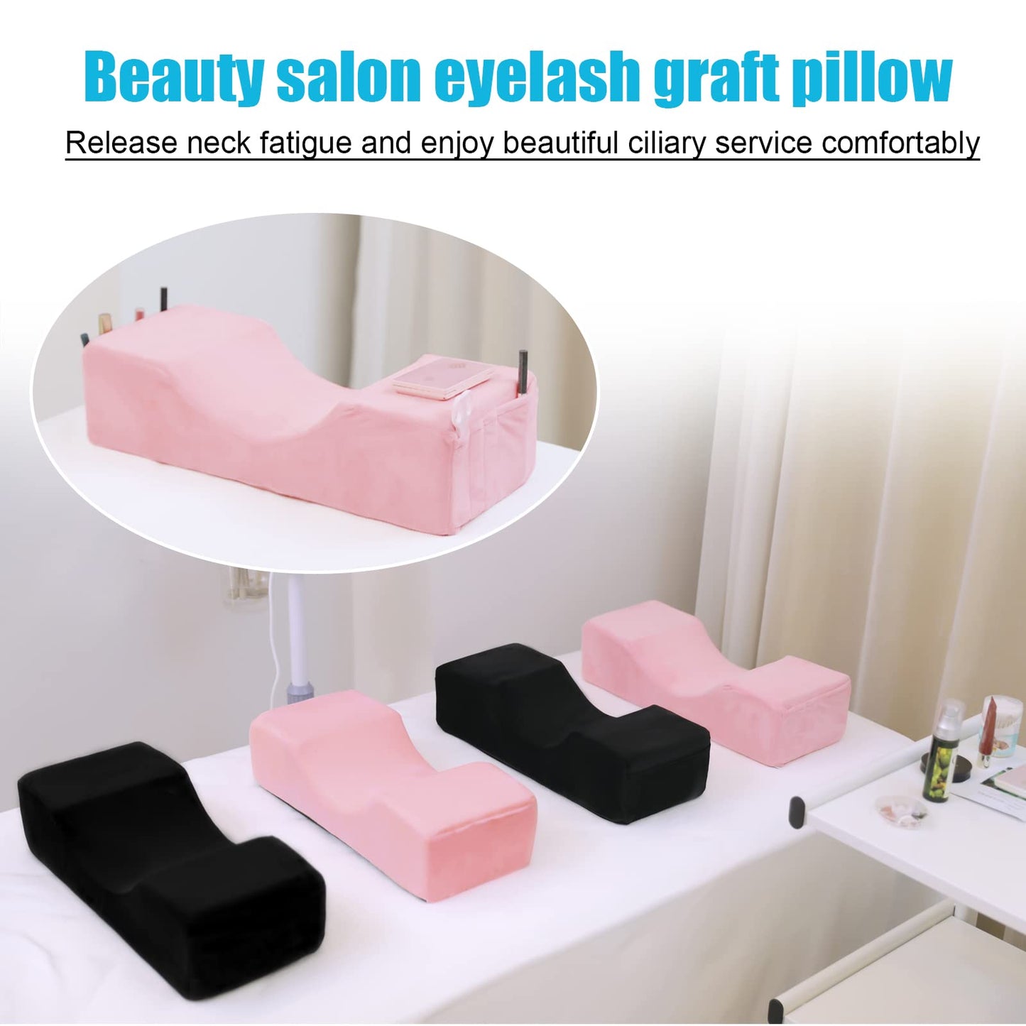 Toymay Comfortable Eyelash Extension Neck Pillow,Memory Foam Neck Contour Pillow for Sleeping Support,Beauty Salon Lash Grafting Pillow,Removable Pink Velvet Cervical Pillow