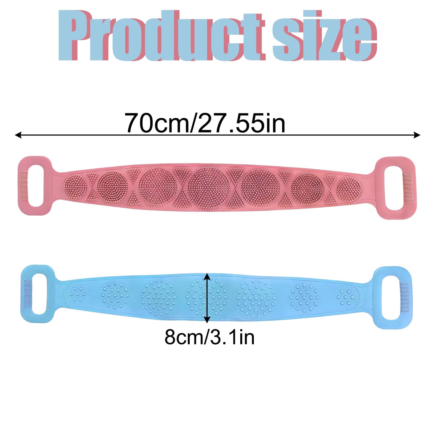 MAYWILLA Silicone Body Scrubber for Shower,Silicone Back Body Scrubber with Handle,27.5 Inch Exfoliating Deep Clean Bath Body Brush Scrubber for Men and Women-2 PCS
