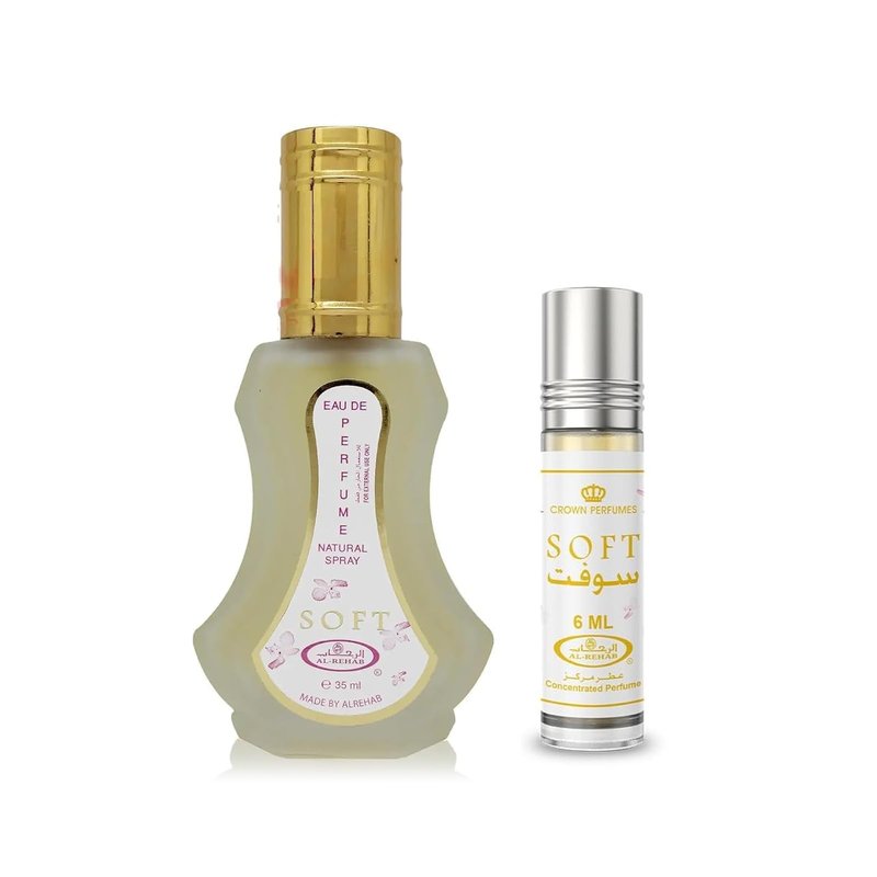 Al Rehab Soft 2-Piece Set for Women, (1.18 Oz Eau De Parfum Spray + 0.20 Oz Concentrated Perfume Rollerball)