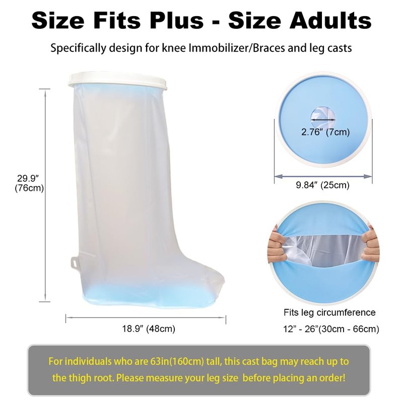 Non-Slip Waterproof Extra Wide Leg Cast Cover for Shower - Protector for Surgery Wounds, Bandage, Large Cast, Knee Immobilizer/Brace, Walking Boots (30 in. Long)