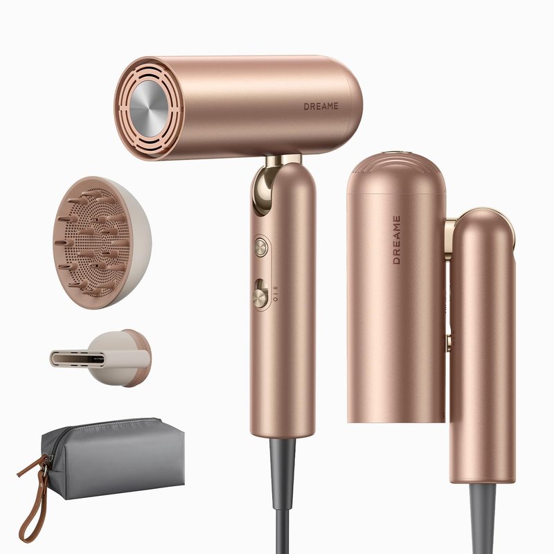 Dreame Pocket Pro Hair Dryer, Dual Voltage Travel Blow Dryer with Diffuser, 1300W Professional HighSpeed Ionic Hair Blower, Fast Drying, Low Noise, Lightweight, No Heat Damage, Global Travel 120V/240V