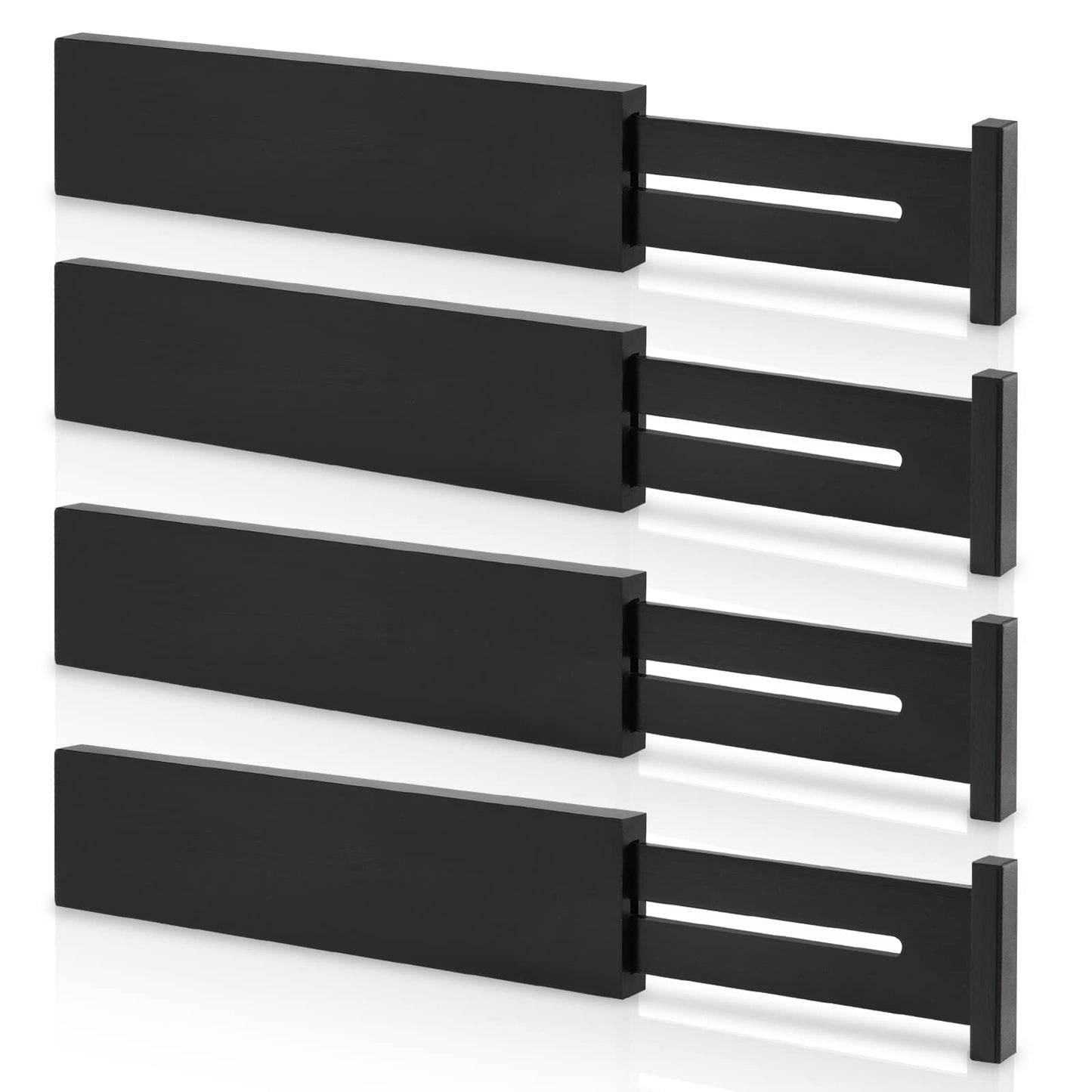 4 Pack Bamboo Drawer Dividers 2.6" High, Adjustable Length from 12 Inch to 17 Inch, Expandable Kitchen Drawer Organizer Separators for Clothes, Kitchen, Bedroom, Dresser, Office (Black)