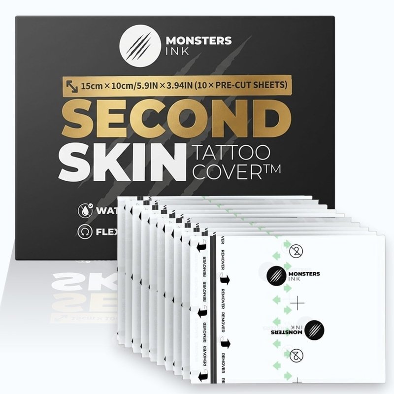 10 x Second Skin Tattoo Cover Patches 5.91" x 3.94" Tattoo Bandage Film, Clear Protective Waterproof Wrap for New Tattoos, Adhesive Aftercare Cover with Matte Surface