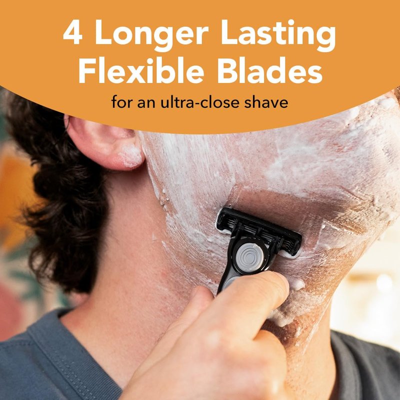 BIC Flex 4 Refillable Razors - Long-Lasting 4 Blade Shaving Kit for Sensitive Skin | 1 Handle & 7 Cartridges