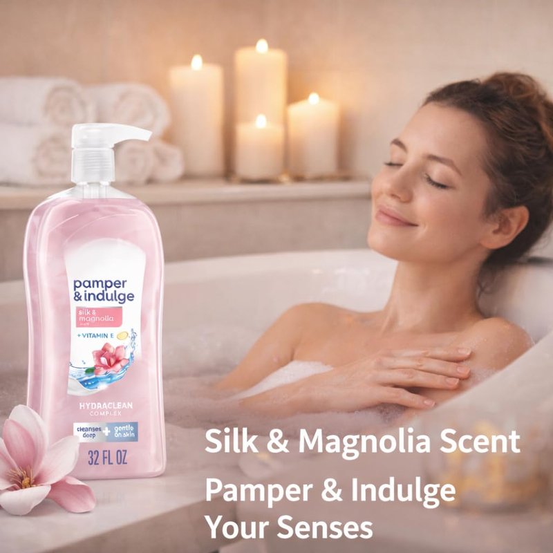 Silk & Magnolia Body Wash - Daily Refreshing Hydraclean Complex with Vitamin E | 32 Fl Oz