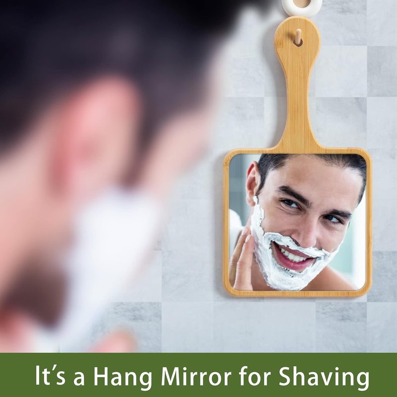 Natural Bamboo Handheld Mirror - Portable Single-Sided Travel Vanity Mirror for Men & Women | 6.3" W x 11.8" L