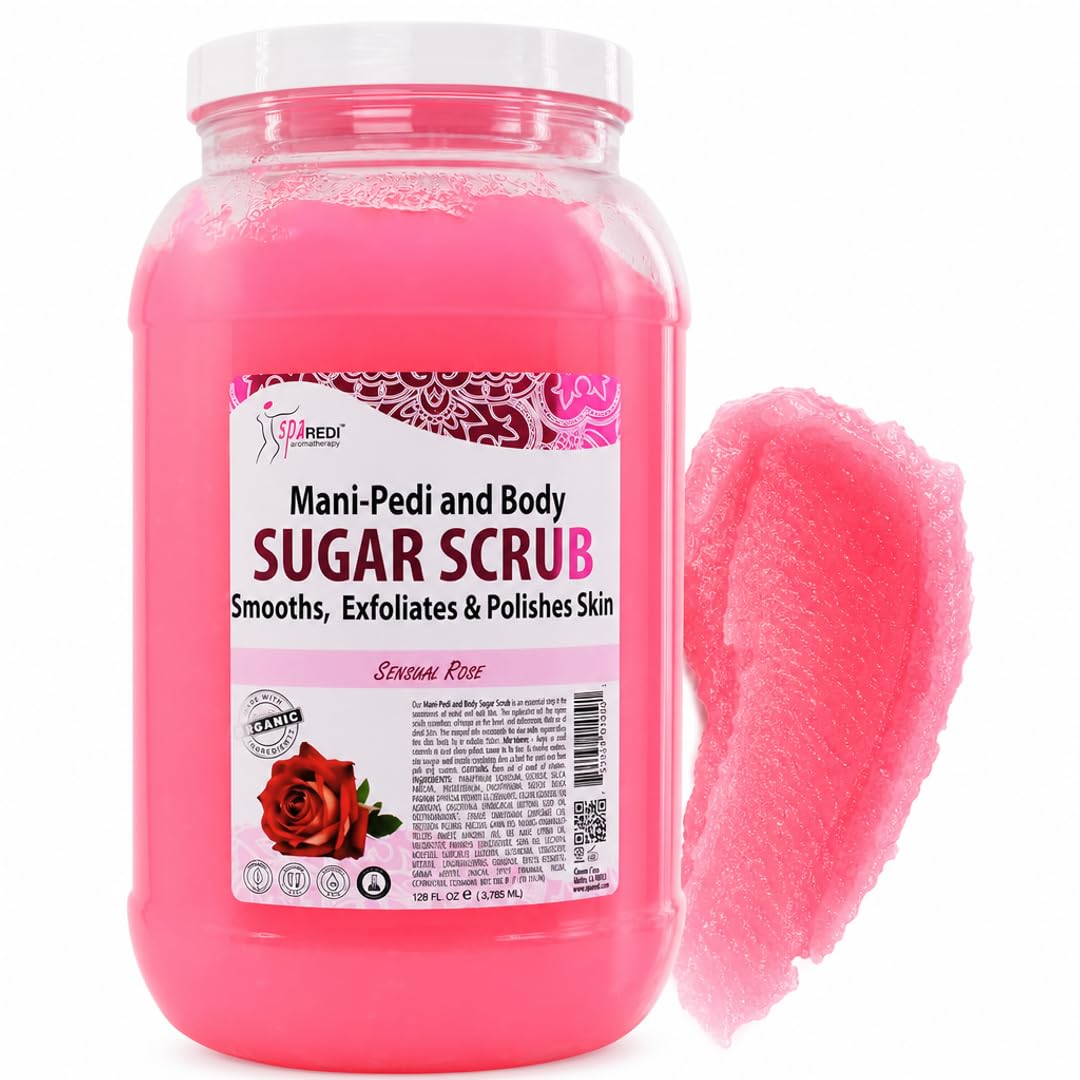 SPA REDI Sensual Rose Sugar Scrub | Dual-Action Exfoliation & Hydration Treatment | The Lotion-Step Eliminator for a Faster, More Profitable Service and Luxurious Deep Hydration 128 Oz