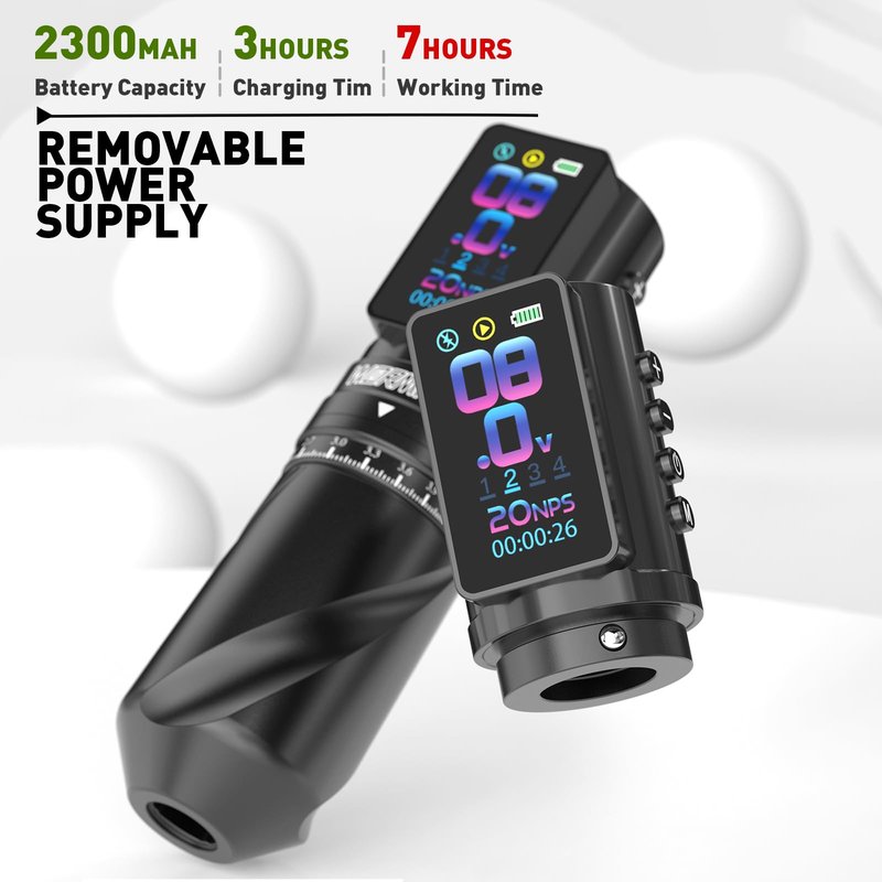 Wormhole 2 PCS 2300mAh Batteries Tattoo Gun Wireless Tattoo Machine Multi-function Tattoo Pen Smart Display, 3 Working Modes, 7 Strokes Length for Artists