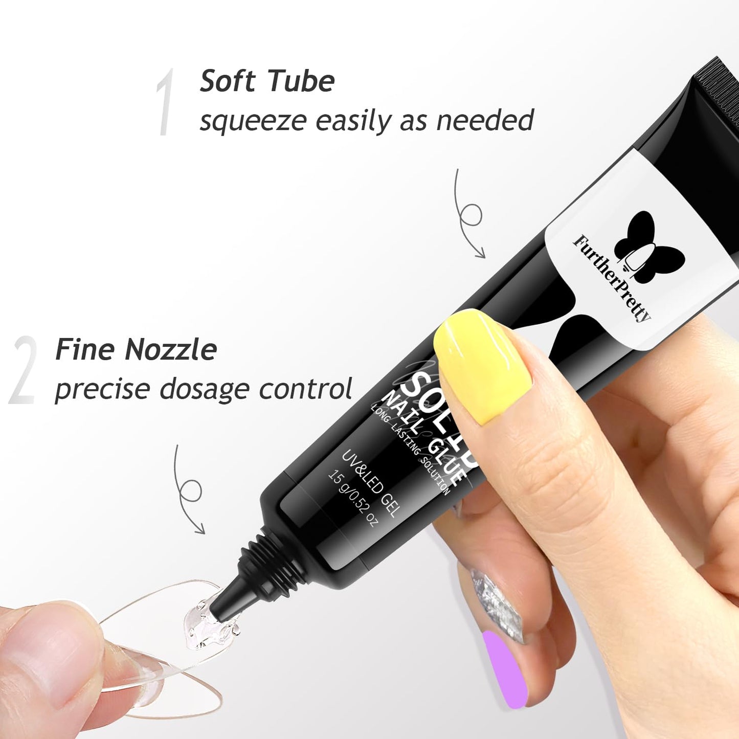 Skiennix Solid Nail Glue Gel Kit - Super Strong 15ml Adhesive with UV Lamp for Press-On Nails